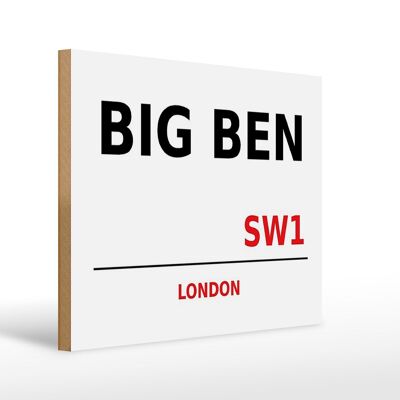 Panneau en bois Londres 40x30cm Street Big Ben SW1
