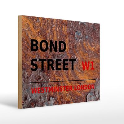 Cartello in legno Londra 40x30 cm Bond Street W1 Ruggine