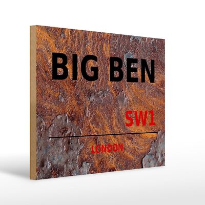 Holzschild London 40x30cm Street Big Ben SW1 Rost