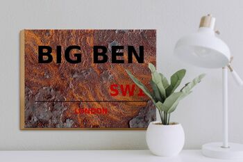 Panneau en bois Londres 40x30cm Street Big Ben SW1 Rouille 3