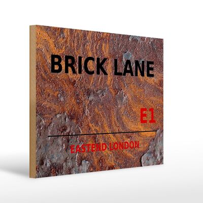 Panneau en bois Londres 40x30cm Street Brick Lane E1 Rouille