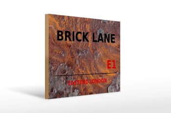 Panneau en bois Londres 40x30cm Street Brick Lane E1 Rouille 1