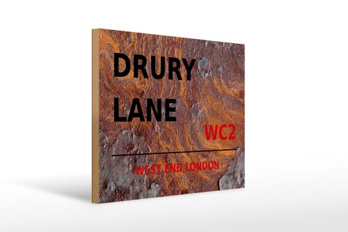 Holzschild London 40x30cm west end Drury Lane WC2 Rost