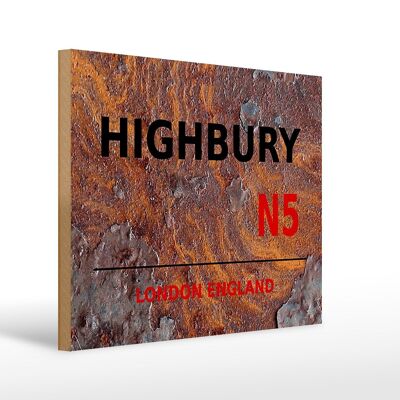 Cartello in legno Londra 40x30 cm Inghilterra Highbury N5 Ruggine