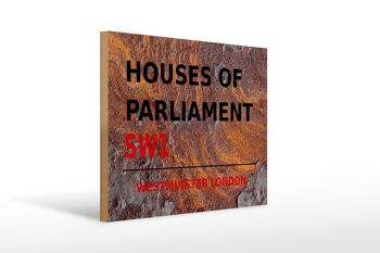 Panneau en bois Londres 40x30cm Houses of Parliament SW1 Rouille 1