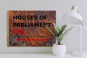 Panneau en bois Londres 40x30cm Houses of Parliament SW1 Rouille 3