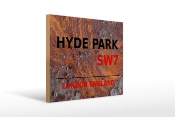 Panneau en bois Londres 40x30cm Angleterre Hyde Park SW7 Rouille 1