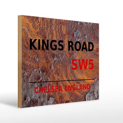 Cartel de madera Londres 40x30cm Inglaterra Chelsea Kings Road SW5 Rust