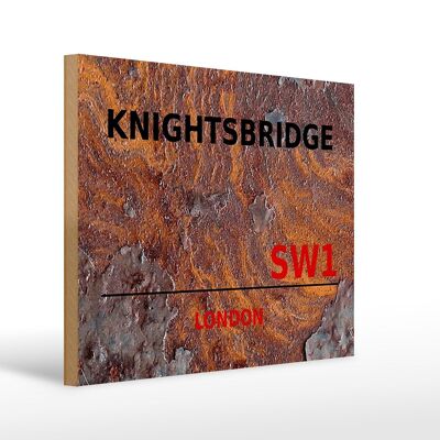 Cartello in legno Londra 40x30 cm Knightsbridge SW1 ruggine