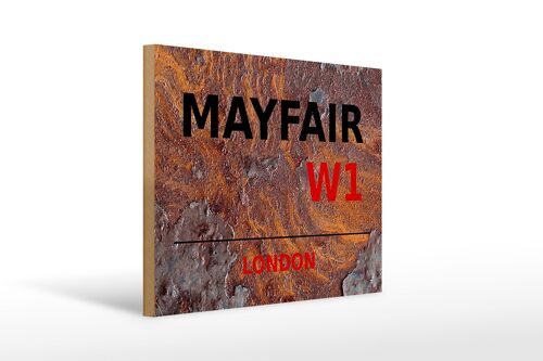 Holzschild London 40x30cm Mayfair W1 Wanddeko Rost
