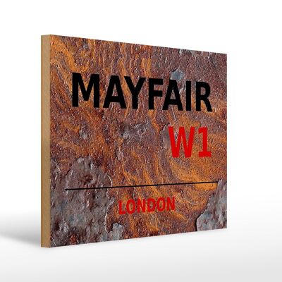 Cartel de madera Londres 40x30cm Mayfair W1 decoración de pared óxido