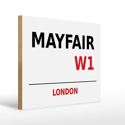 Targa in legno Londra 40x30 cm Mayfair W1 decorazione murale