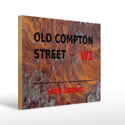 Panneau en bois Londres 40x30cm Soho Old Compton Street W1 Rouille