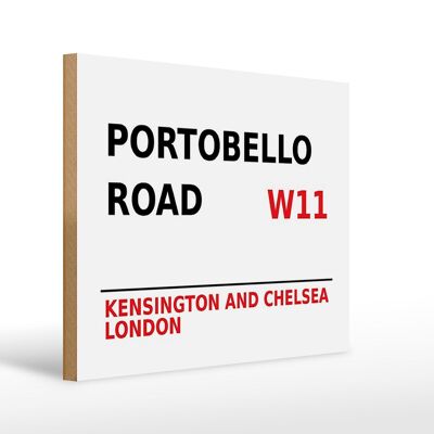 Cartello in legno Londra 40x30 cm Portobello Road W11 Kensington