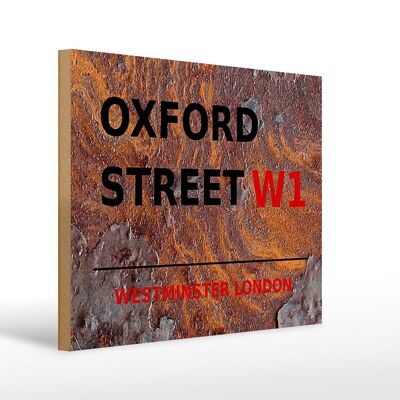 Cartello in legno Londra 40x30 cm Westminster Oxford Street W1 Ruggine