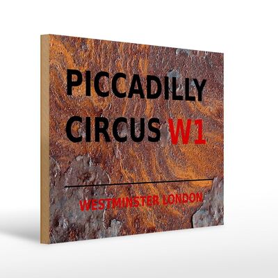 Cartel de madera Londres 40x30cm Westminster Piccadilly Circus W1 Óxido
