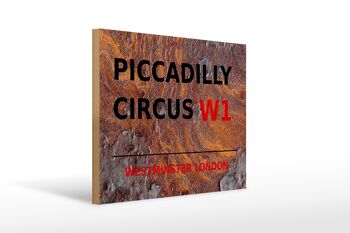 Panneau en bois Londres 40x30cm Westminster Piccadilly Circus W1 Rouille 1