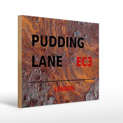 Cartello in legno Londra 40x30 cm Pudding Lane EC3
