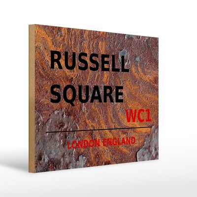 Cartello in legno Londra 40x30 cm Inghilterra Russell Square WC1 Ruggine