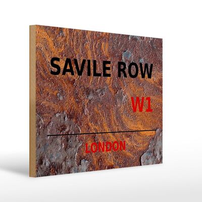 Cartello in legno Londra 40x30 cm Savile Row W1 Ruggine
