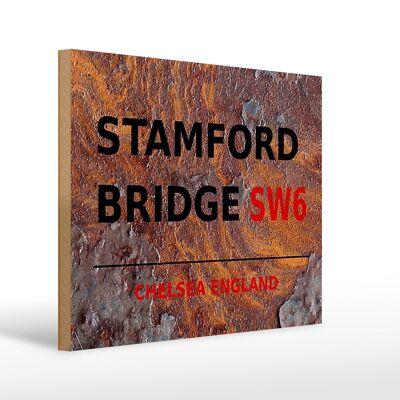 Cartello in legno Londra 40x30 cm Inghilterra Stamford Bridge SW6 Ruggine