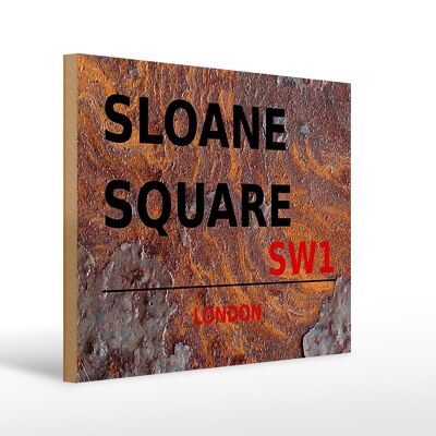 Cartello in legno Londra 40x30 cm Sloane Square SW1 Ruggine