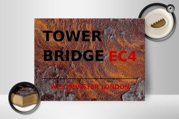 Panneau en bois Londres 40x30cm Westminster Tower Bridge EC4 Rouille 2