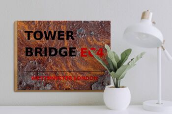 Panneau en bois Londres 40x30cm Westminster Tower Bridge EC4 Rouille 3