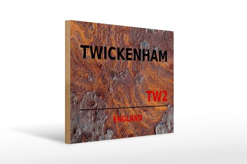 Holzschild England 40x30cm Twickenham TW2 Wanddeko