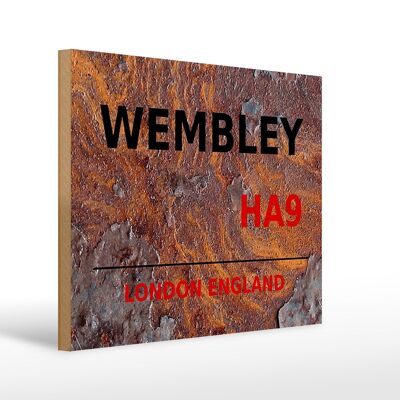 Cartel de madera Londres 40x30cm Inglaterra Wembley HA9 óxido