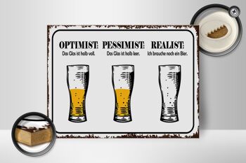 Panneau en bois disant 40x30cm Bière Optimiste Pessimiste Réaliste 2