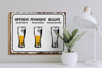 Panneau en bois disant 40x30cm Bière Optimiste Pessimiste Réaliste 3