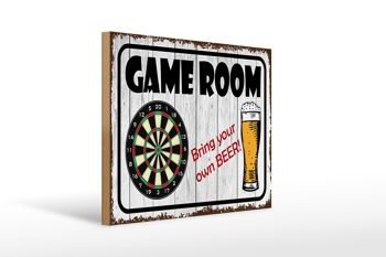 Panneau en bois indiquant 40x30cm Salle de jeux de fléchettes apportez votre bière 1