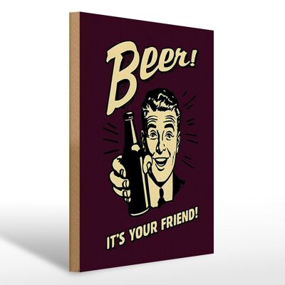 Cartel de madera que dice Cerveza 30x40cm, es tu cerveza amiga