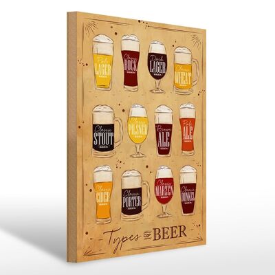 Panneau en bois indiquant 30x40cm Types de bière Variétés de bière