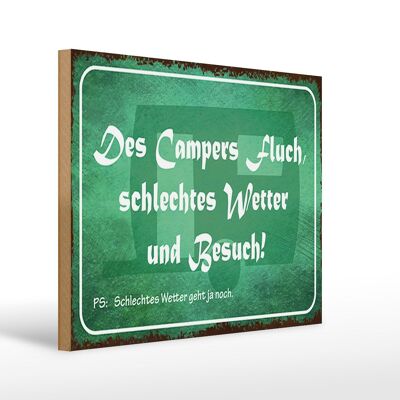 Cartello in legno 40x30 cm con scritta "I campeggiatori maledicono il maltempo".