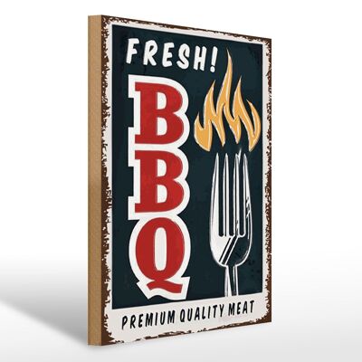 Letrero de madera que dice Parrilla BBQ fresca de 30x40 cm Calidad Premium