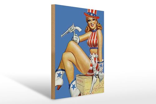 Holzschild Pin Up 30x40cm danger Cowgirl USA Pistole