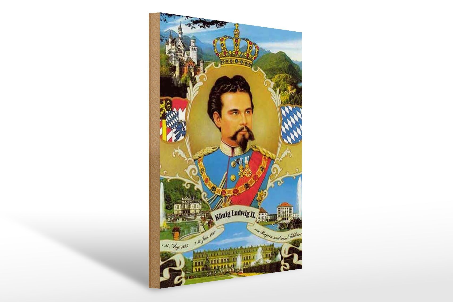 Holzschild Portrait 30x40cm Ludwig II König Bayern King