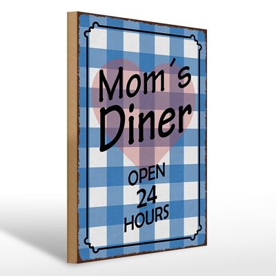 Cartel de madera que dice 30x40cm Mom's Diner abierto las 24 horas corazón