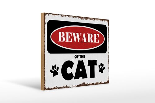 Holzschild Spruch 40x30cm beware of the CAT Vorsicht Katze