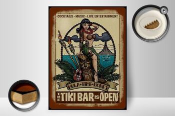 Panneau en bois Pin Up 30x40cm TIKI Bar is Open Cocktail Music 2