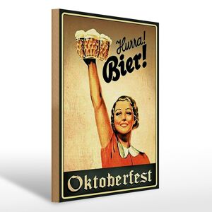 Panneau en bois disant 30x40cm Oktoberfest Hourra femme avec de la bière