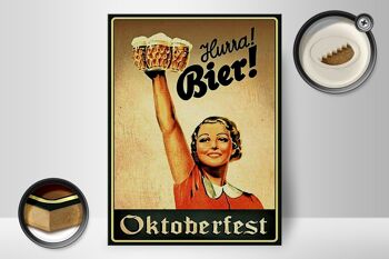 Panneau en bois disant 30x40cm Oktoberfest Hourra femme avec de la bière 2