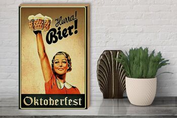 Panneau en bois disant 30x40cm Oktoberfest Hourra femme avec de la bière 3