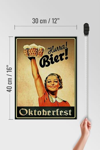Panneau en bois disant 30x40cm Oktoberfest Hourra femme avec de la bière 4