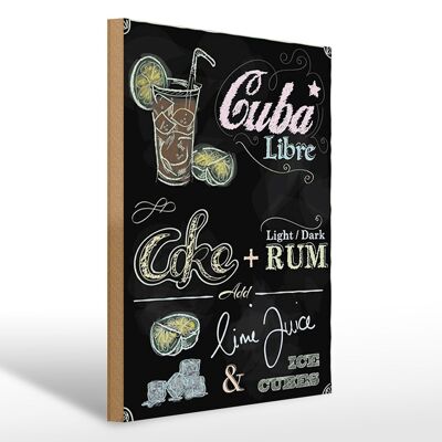 Panneau en bois recette 30x40cm Cuba Libre Cocktail Rhum Brun Glace