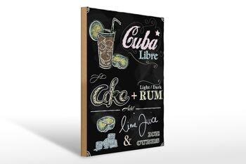 Panneau en bois recette 30x40cm Cuba Libre Cocktail Rhum Brun Glace 1