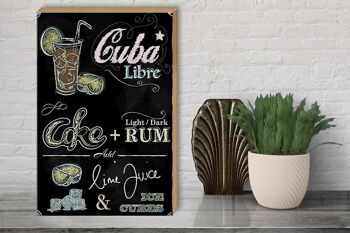 Panneau en bois recette 30x40cm Cuba Libre Cocktail Rhum Brun Glace 3