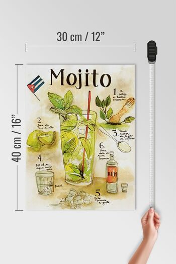 Panneau en bois recette 30x40cm Mojito Rum suco de limão Agua 4